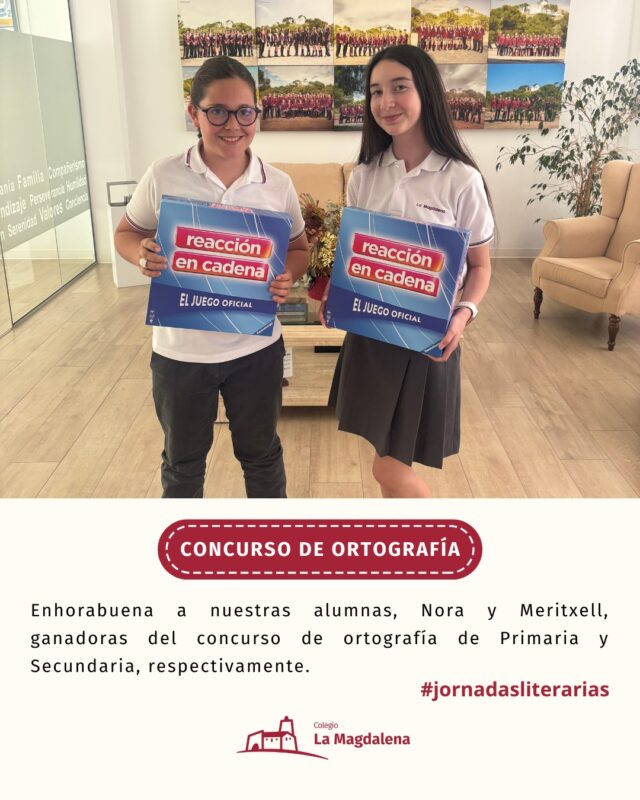 ✍🏻 ¡Celebramos nuestro Concurso de Ortografía! ✨

En el colegio hemos organizado esta actividad con el objetivo de fomentar el gusto por la lengua y el buen uso del castellano entre nuestros alumnos.

🏆 ¡Enhorabuena a nuestras ganadoras!

- Nora, de Primaria
- Meritxell, de Secundaria

Ambas han recibido como premio un divertido juego educativo, para que sigan practicando y disfrutando del maravilloso mundo de las palabras. 📚🎉

¡Estamos muy orgullosos de todos los participantes!

#Ortografía #AmorPorLaLengua #AprenderJugando #colegiolamagdalena #educacióninfantil  #educaciónprimaria #educaciónsecundariaobligatoria #bachillerato #colegiocastellón #colegioprivado